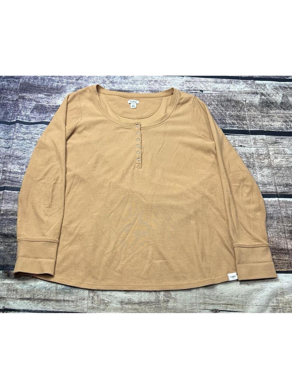 LL Bean Top Womens Large Unshrinkable Henley Waffle Knit